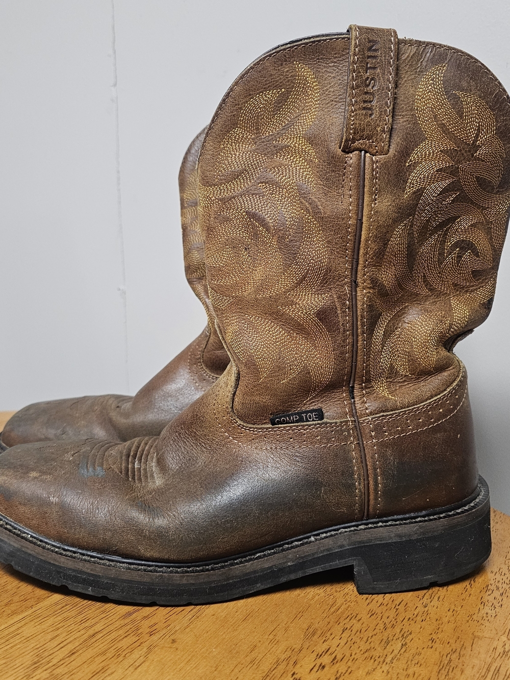 Justin Boots Men's Brown Composite Toe Western Work Boots Size 10D Gorpcore Farm